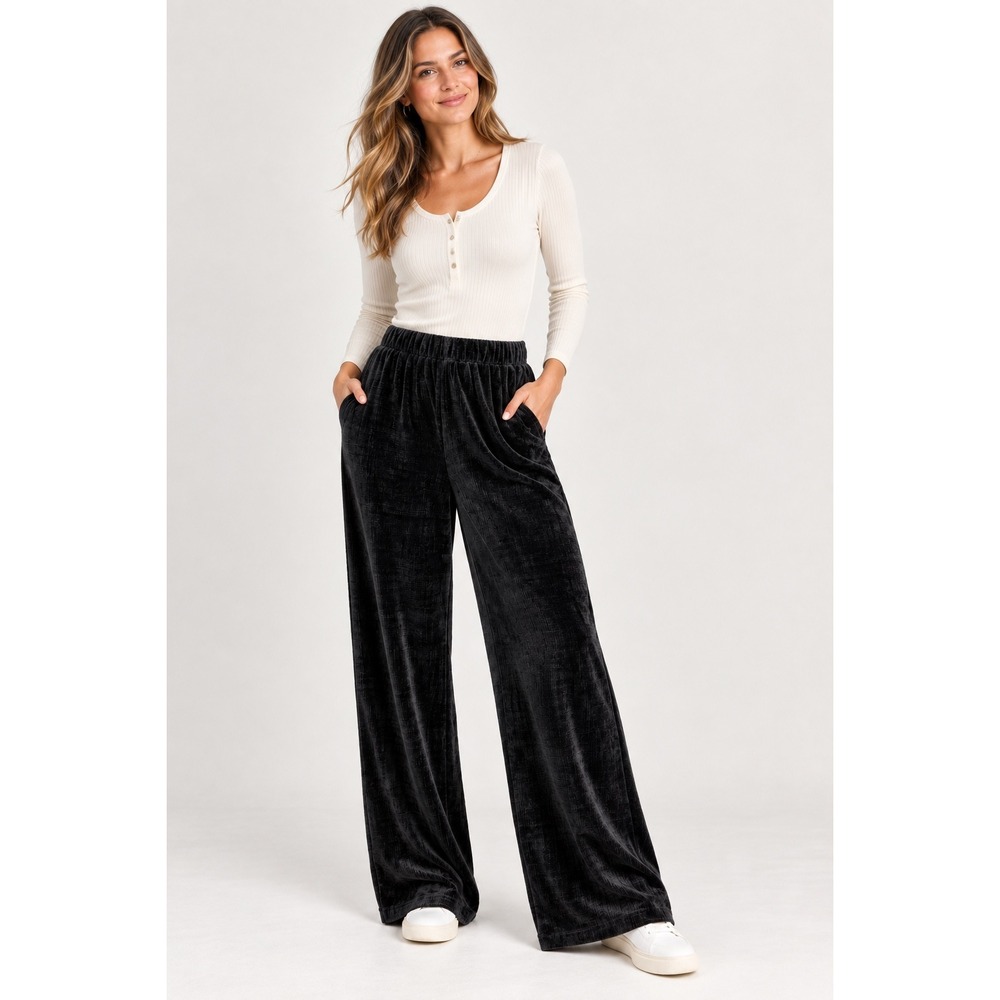 NWT Old Navy Black Chenille Wide Leg Lounge Pants Medium Tall